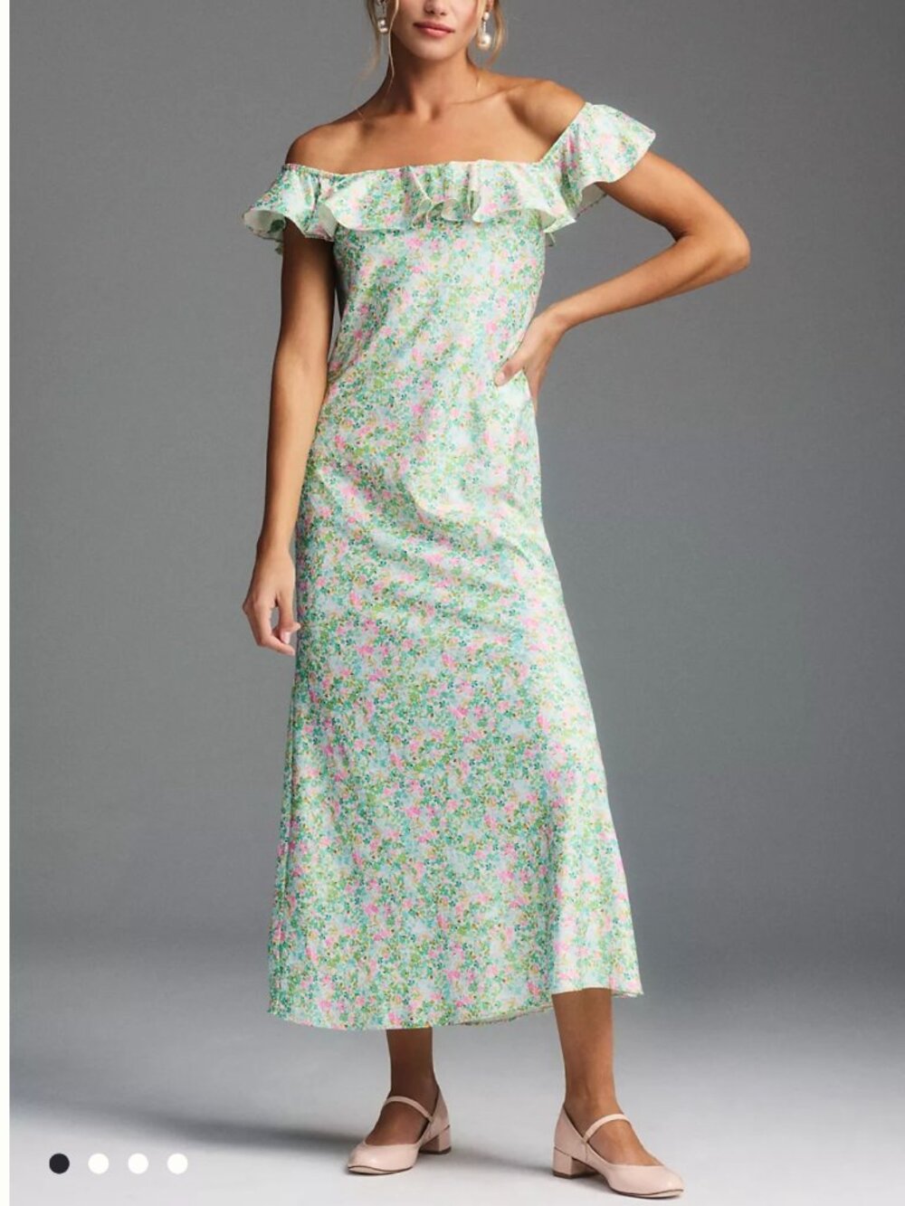 BHLDN Ava Off Shoulder Ruffle Midi Dress XL Floral Anthropologie Sold Out